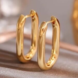 18K Gold Plated Rectangular Hoop Earrings, Minimalist Statement Fashion Jewelry,